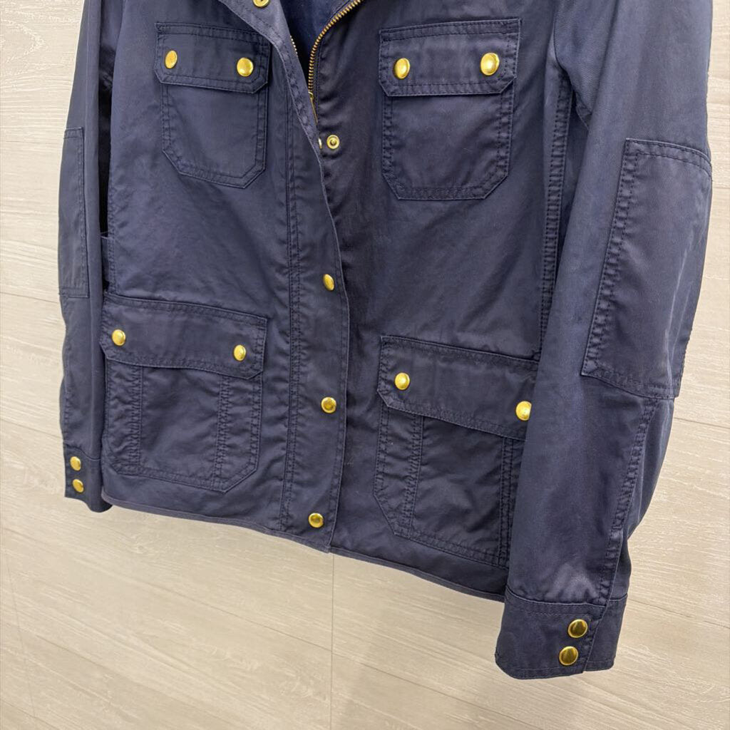 J Crew Navy/ Gold Hardware Zip Up Utility Jacket Medium