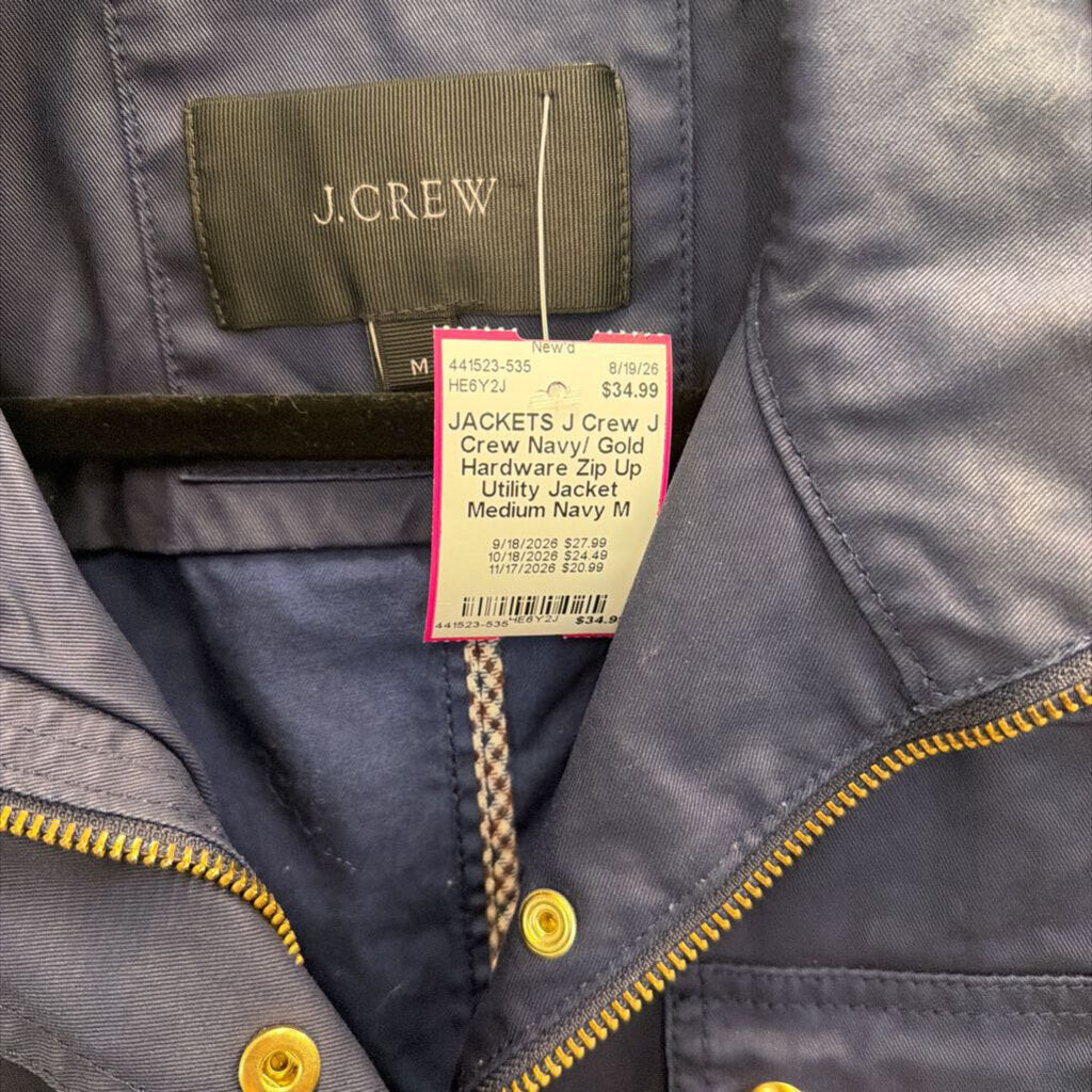 J Crew Navy/ Gold Hardware Zip Up Utility Jacket Medium