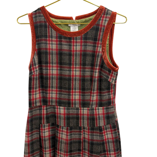 Esley Red/ Green Plaid Wool Blend Sleeveless Dress Medium