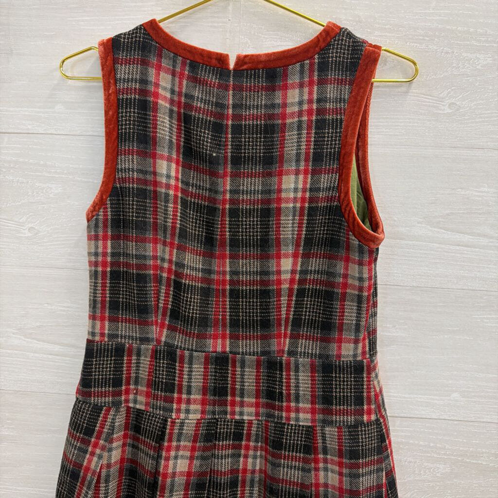 Esley Red/ Green Plaid Wool Blend Sleeveless Dress Medium