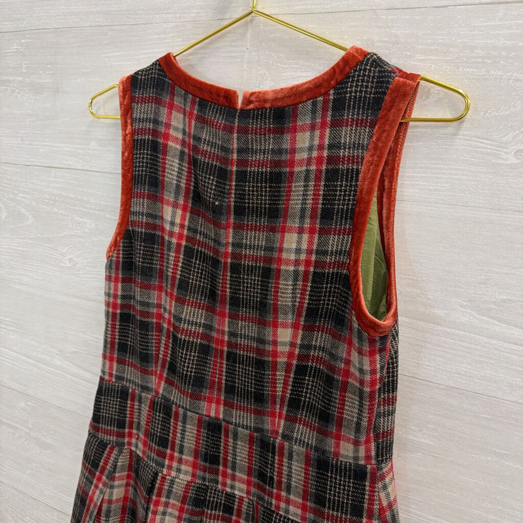 Esley Red/ Green Plaid Wool Blend Sleeveless Dress Medium