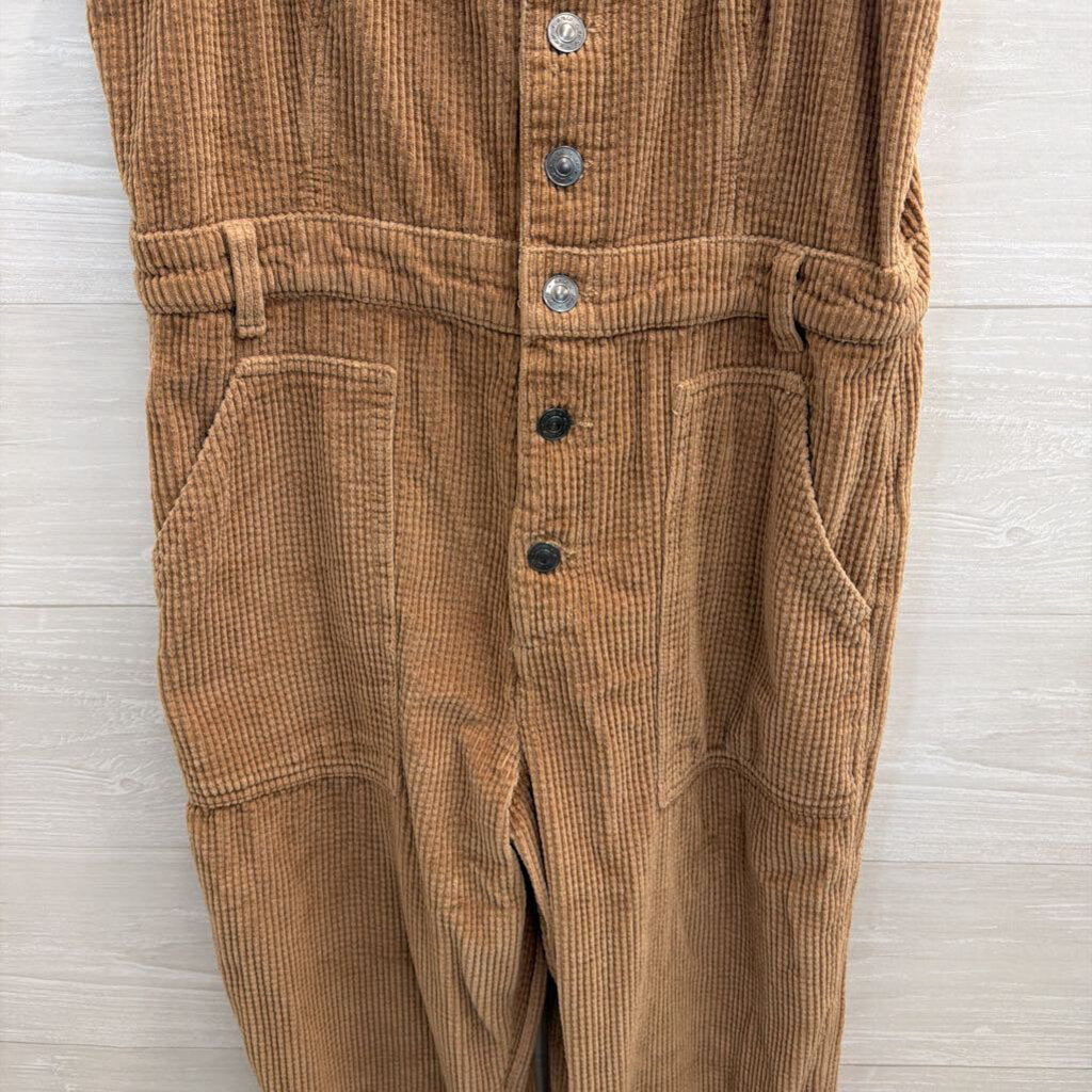 Aerie Brown Corduory Button Front Overalls Large