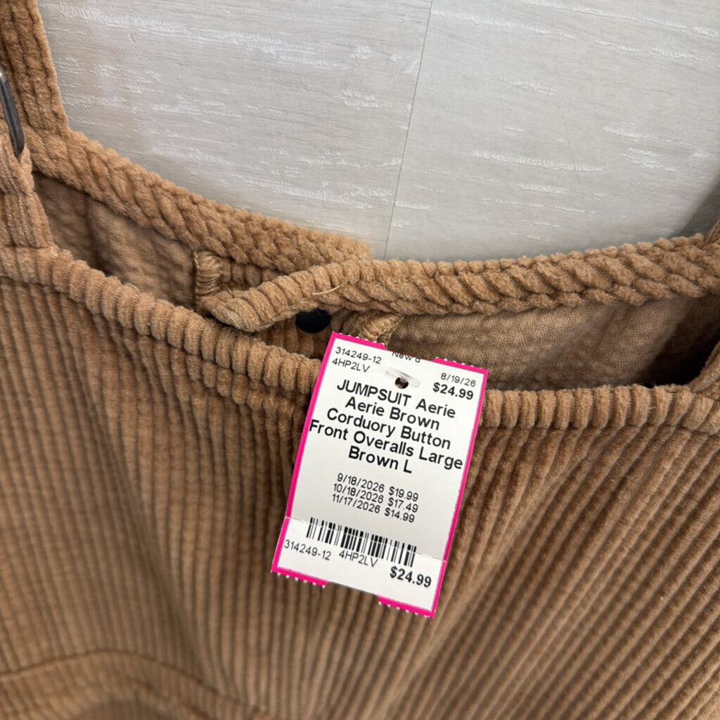 Aerie Brown Corduory Button Front Overalls Large