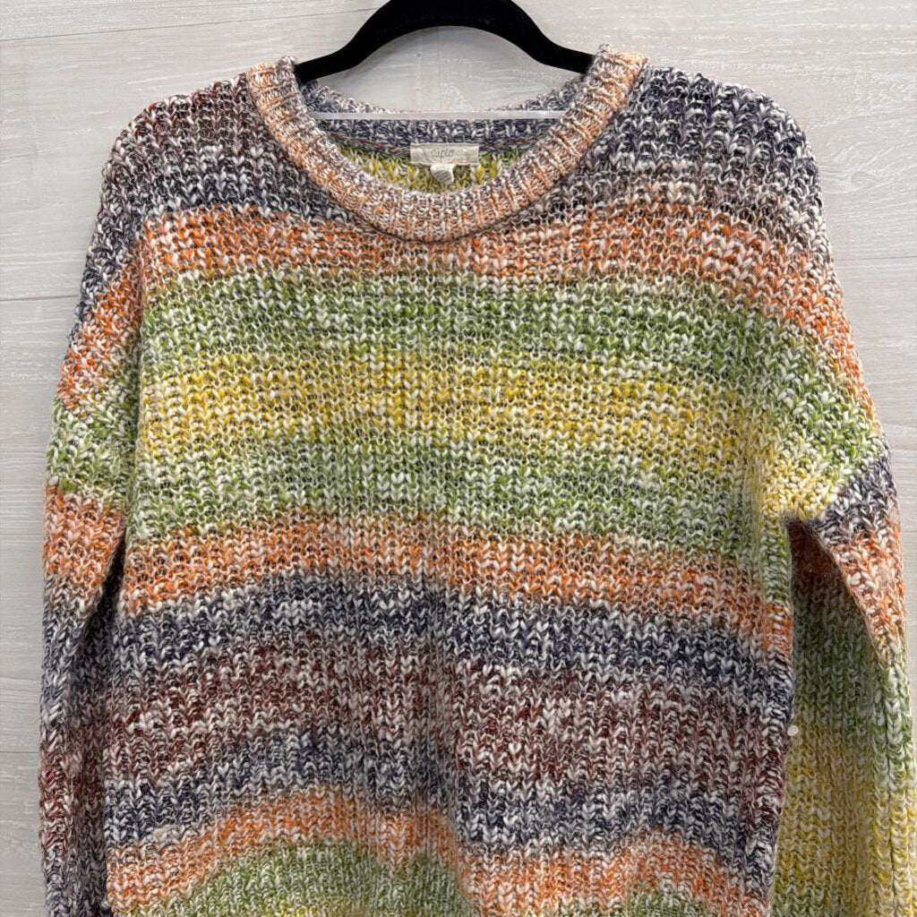 Cupio Multi Color Striped Knit Sweater Top Large