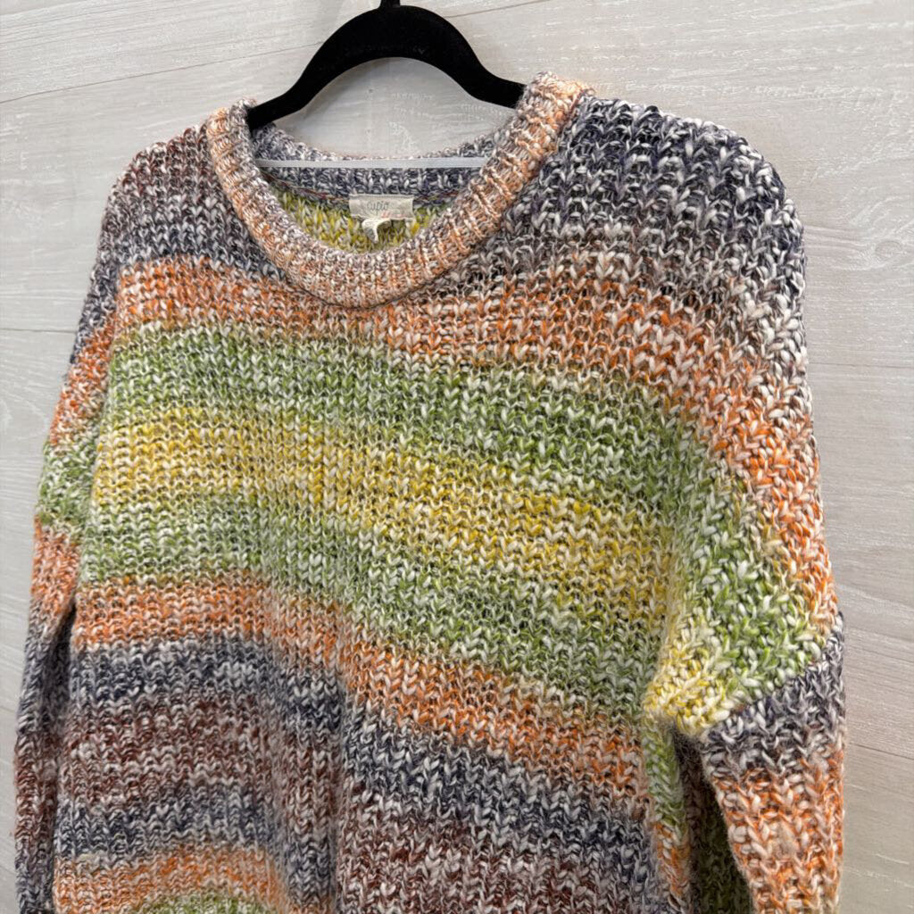 Cupio Multi Color Striped Knit Sweater Top Large