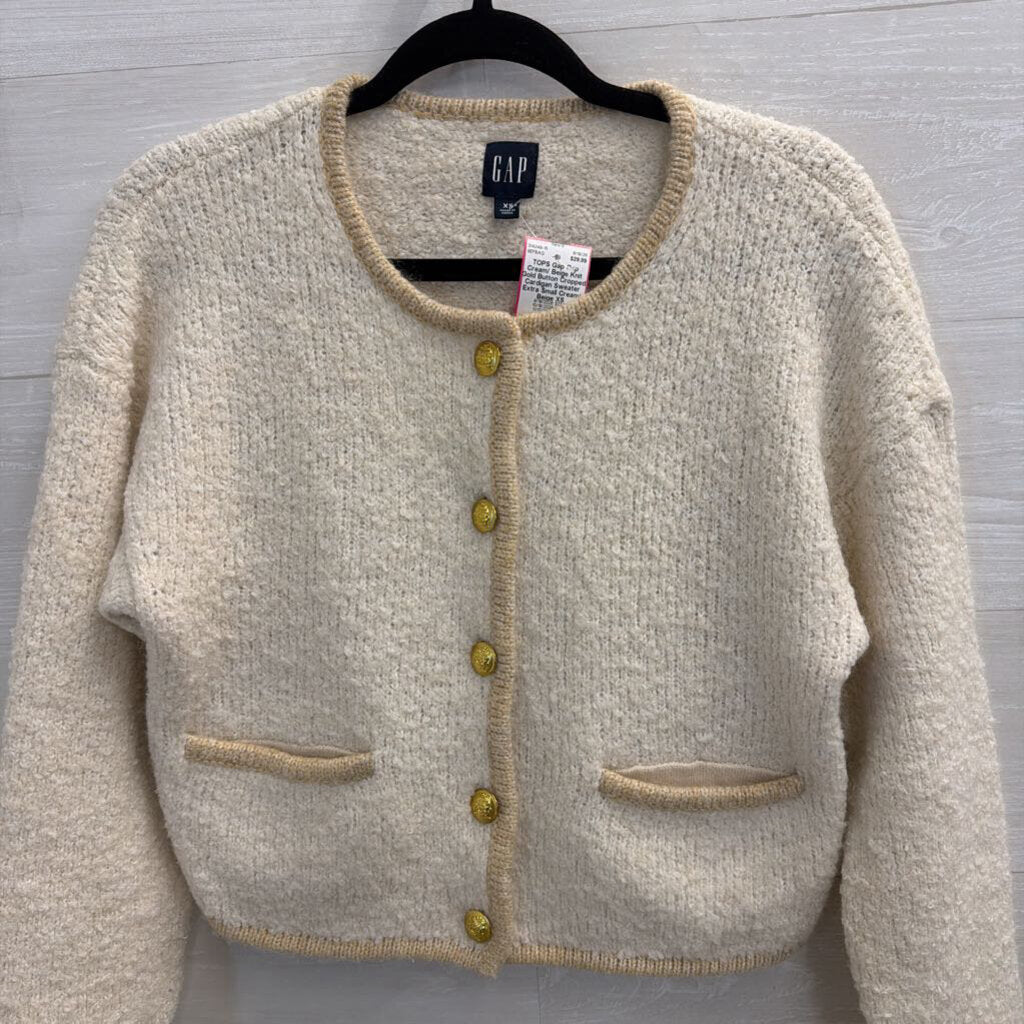 Gap Cream/ Beige Knit Gold Button Cropped Cardigan Sweater Extra Small