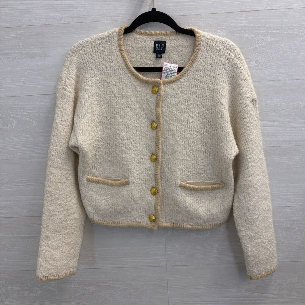 Gap Cream/ Beige Knit Gold Button Cropped Cardigan Sweater Extra Small