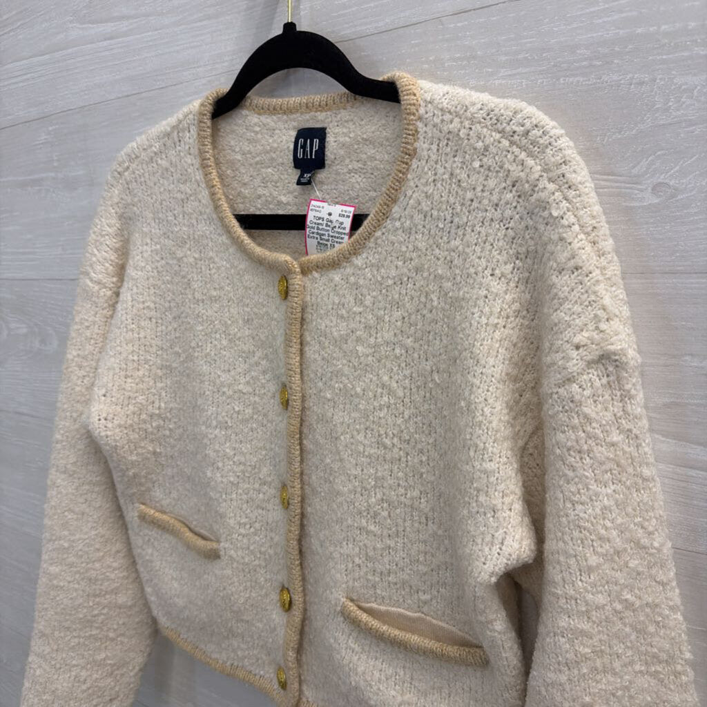 Gap Cream/ Beige Knit Gold Button Cropped Cardigan Sweater Extra Small