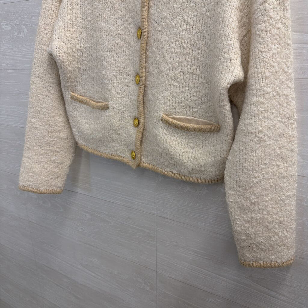 Gap Cream/ Beige Knit Gold Button Cropped Cardigan Sweater Extra Small