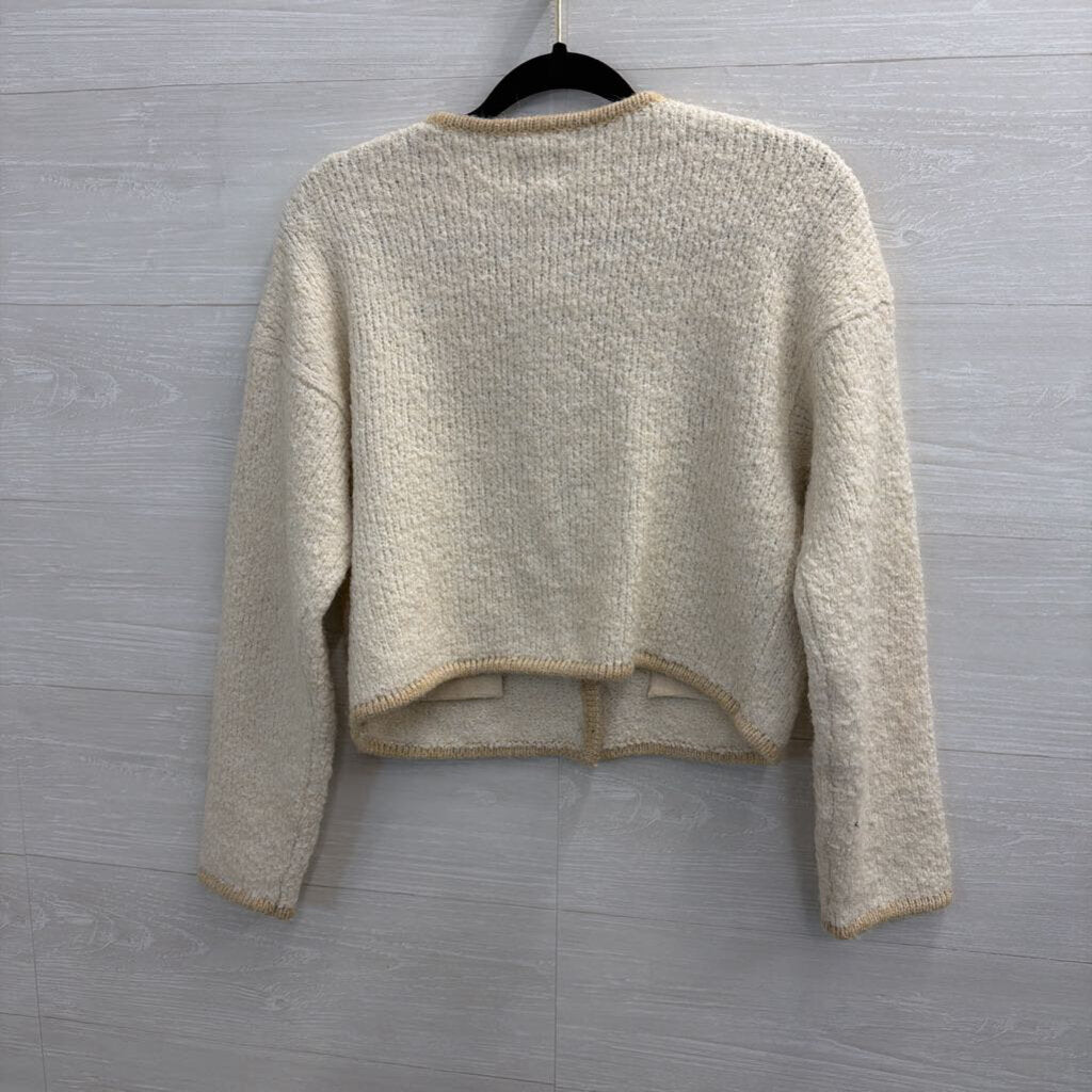 Gap Cream/ Beige Knit Gold Button Cropped Cardigan Sweater Extra Small