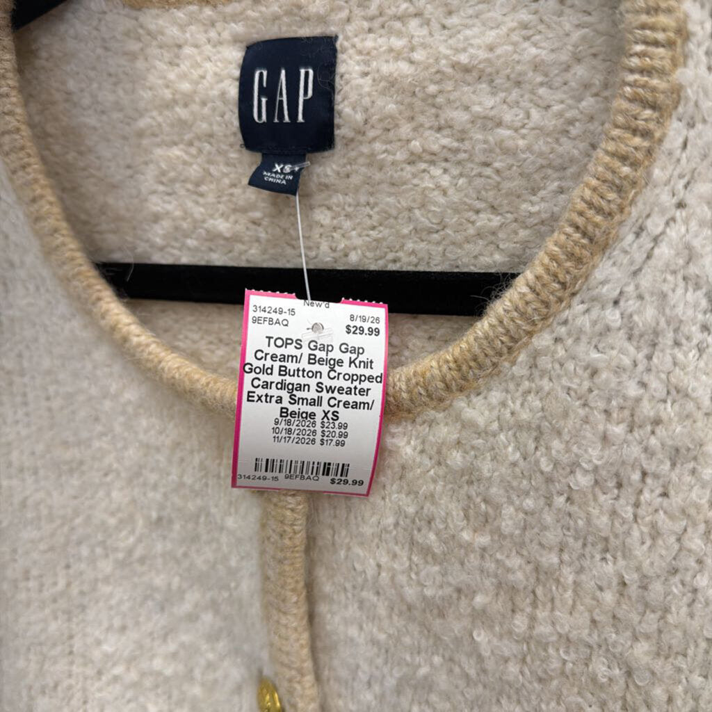 Gap Cream/ Beige Knit Gold Button Cropped Cardigan Sweater Extra Small
