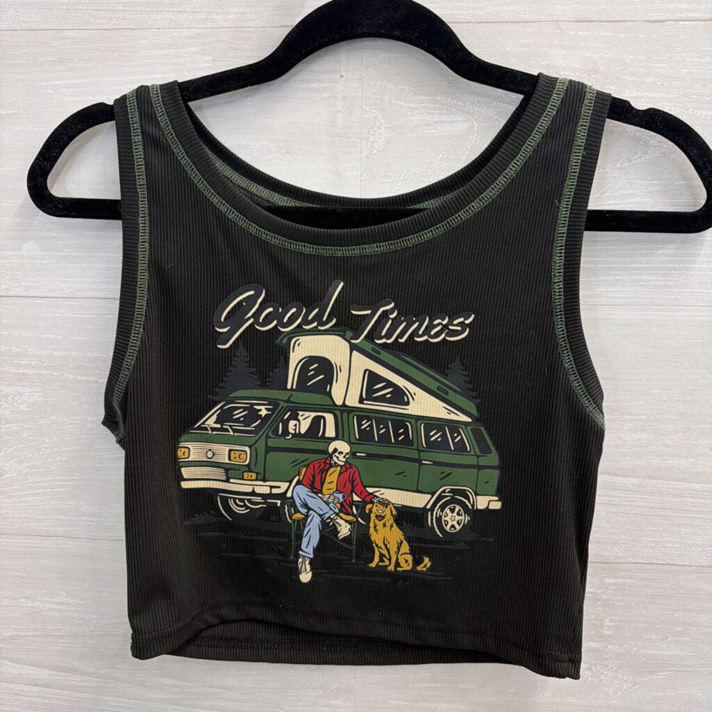 Black/ Multi Cropped Skeleton Graphic Tank Top Medium