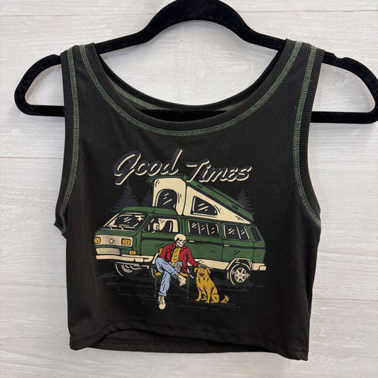 Black/ Multi Cropped Skeleton Graphic Tank Top Medium