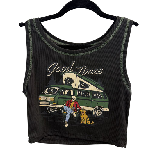Black/ Multi Cropped Skeleton Graphic Tank Top Medium
