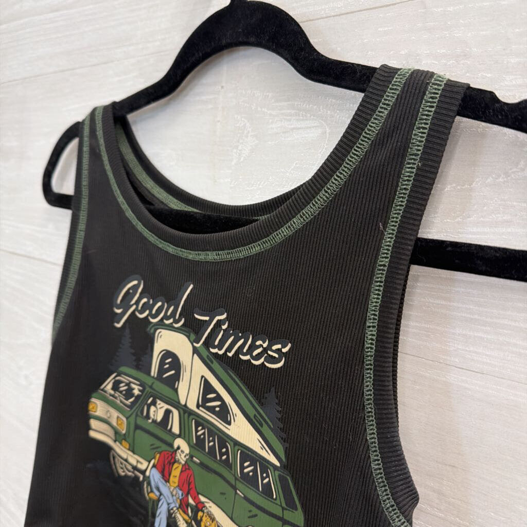 Black/ Multi Cropped Skeleton Graphic Tank Top Medium