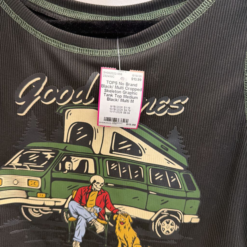 Black/ Multi Cropped Skeleton Graphic Tank Top Medium