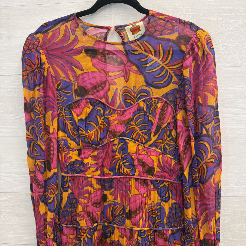 Farm Rio Pink/ Multi Fruit Dream Long Sleeve Dress Small