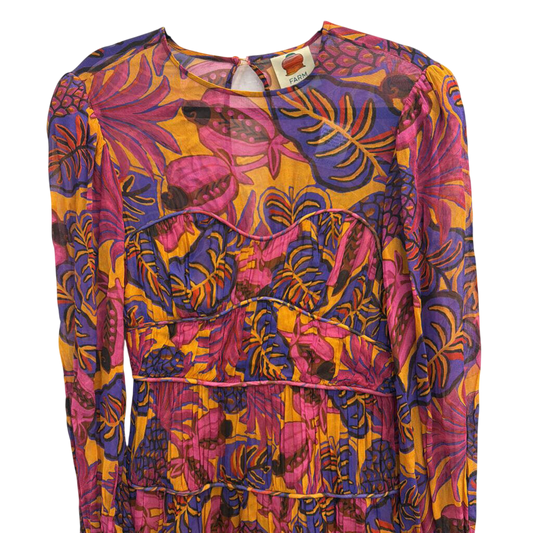 Farm Rio Pink/ Multi Fruit Dream Long Sleeve Dress Small