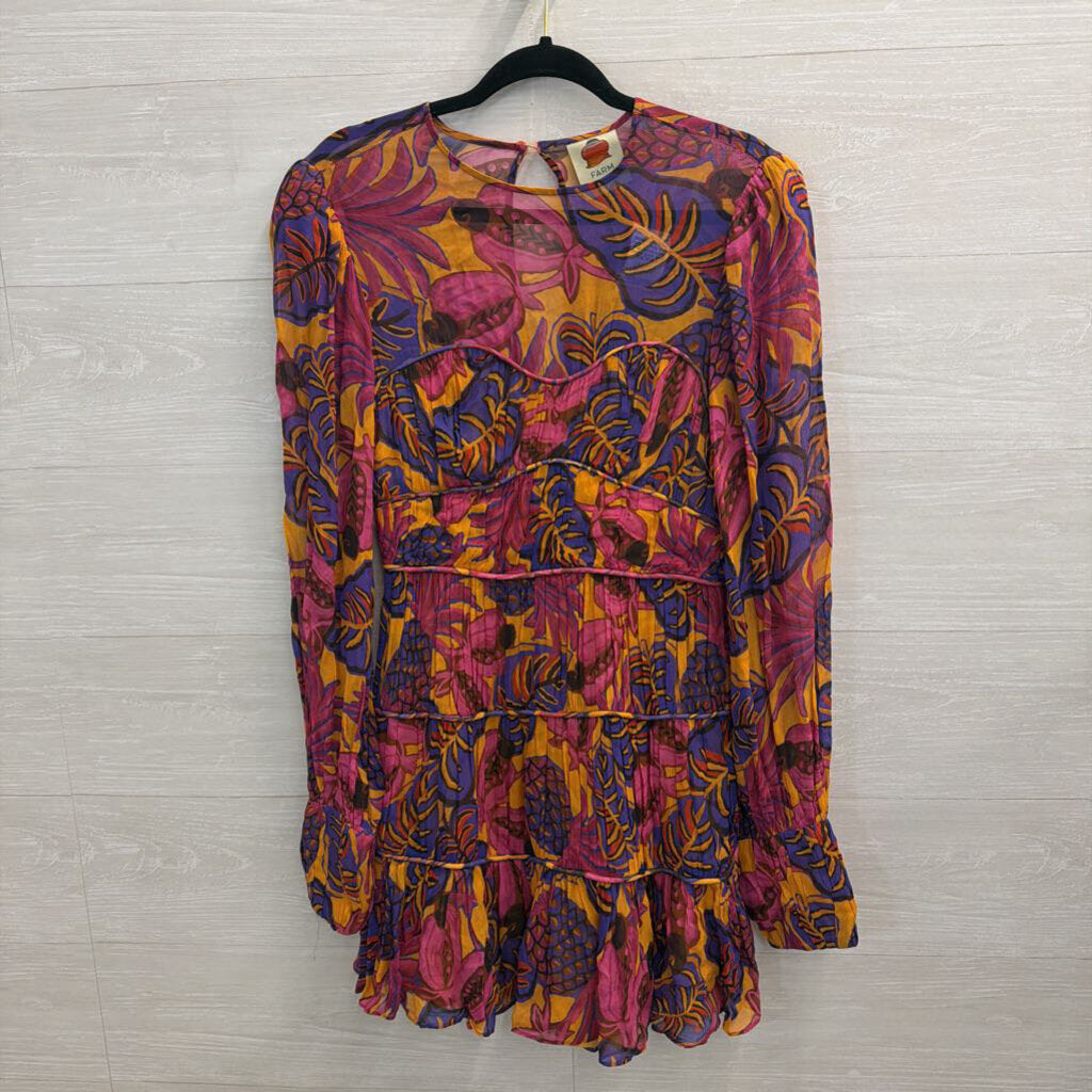 Farm Rio Pink/ Multi Fruit Dream Long Sleeve Dress Small