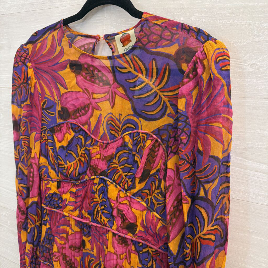 Farm Rio Pink/ Multi Fruit Dream Long Sleeve Dress Small