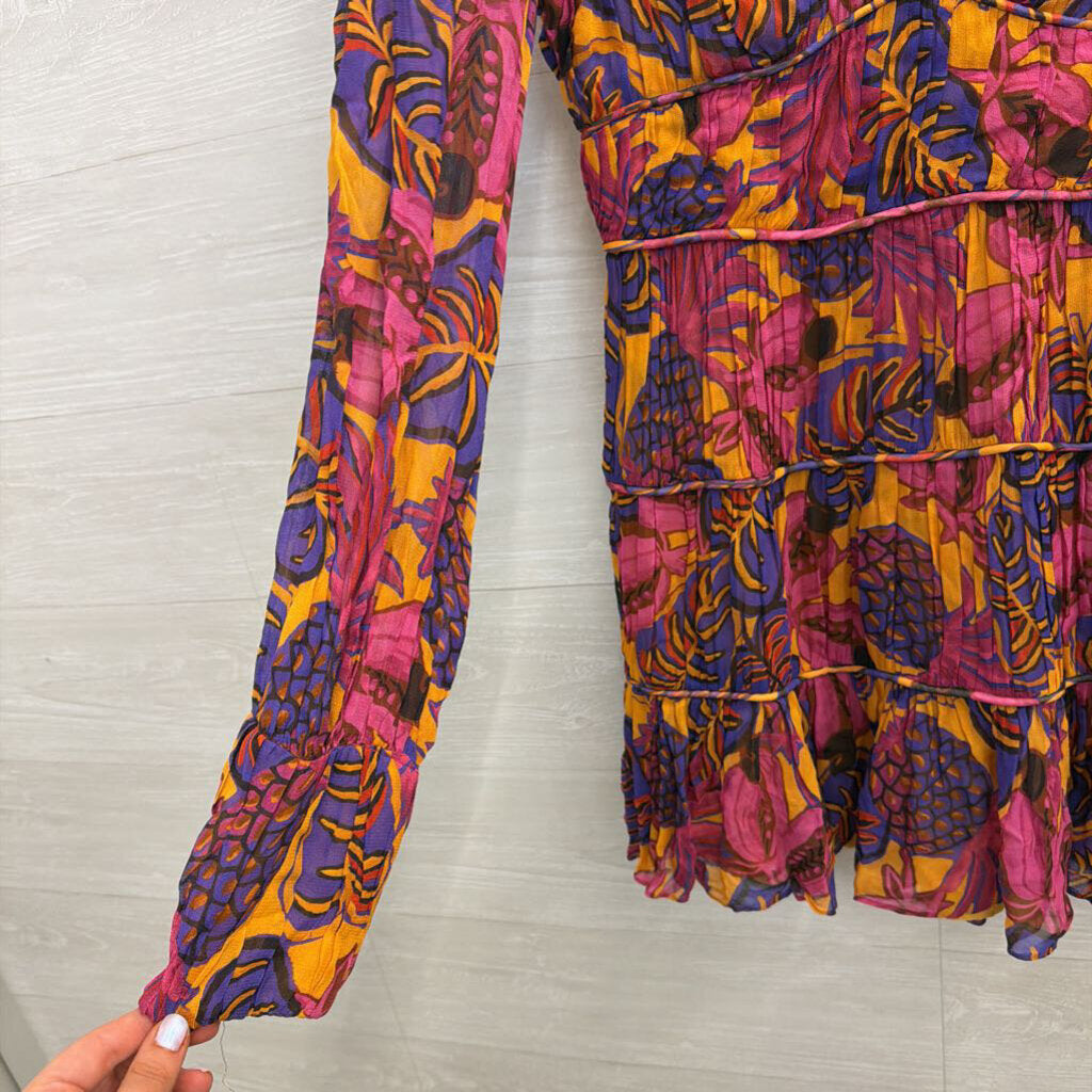 Farm Rio Pink/ Multi Fruit Dream Long Sleeve Dress Small