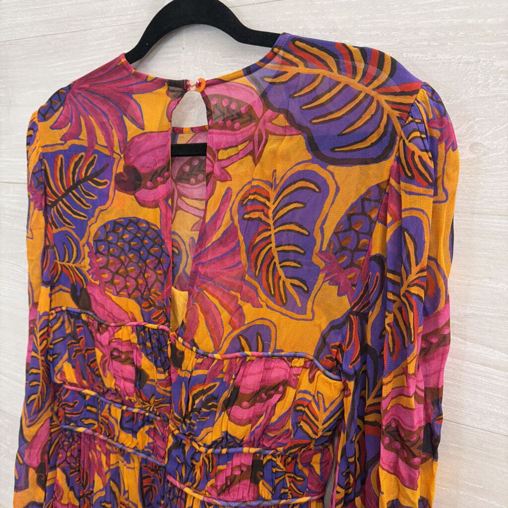 Farm Rio Pink/ Multi Fruit Dream Long Sleeve Dress Small