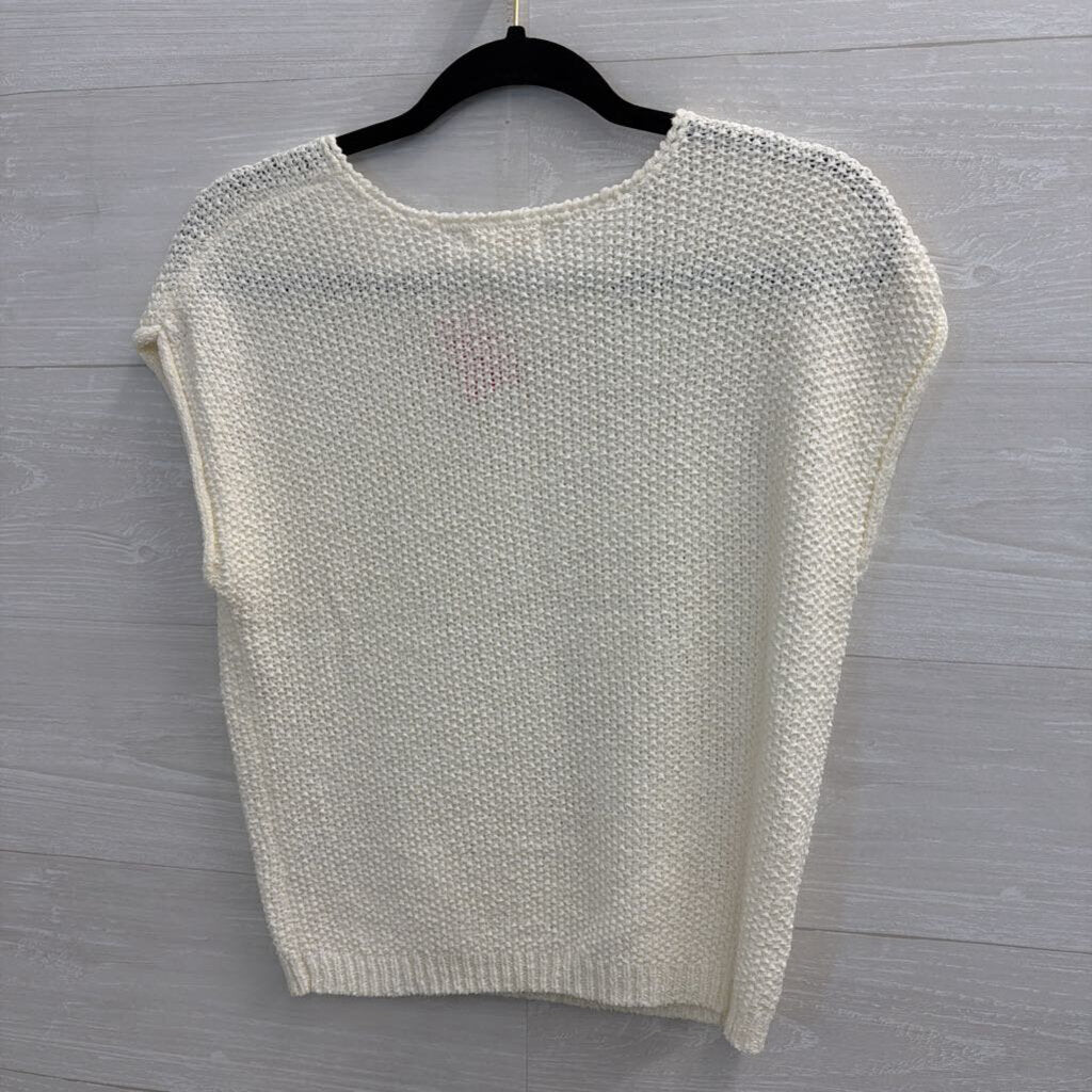 Moon and Madison Cream Knit Short Sleeve Top Extra Small