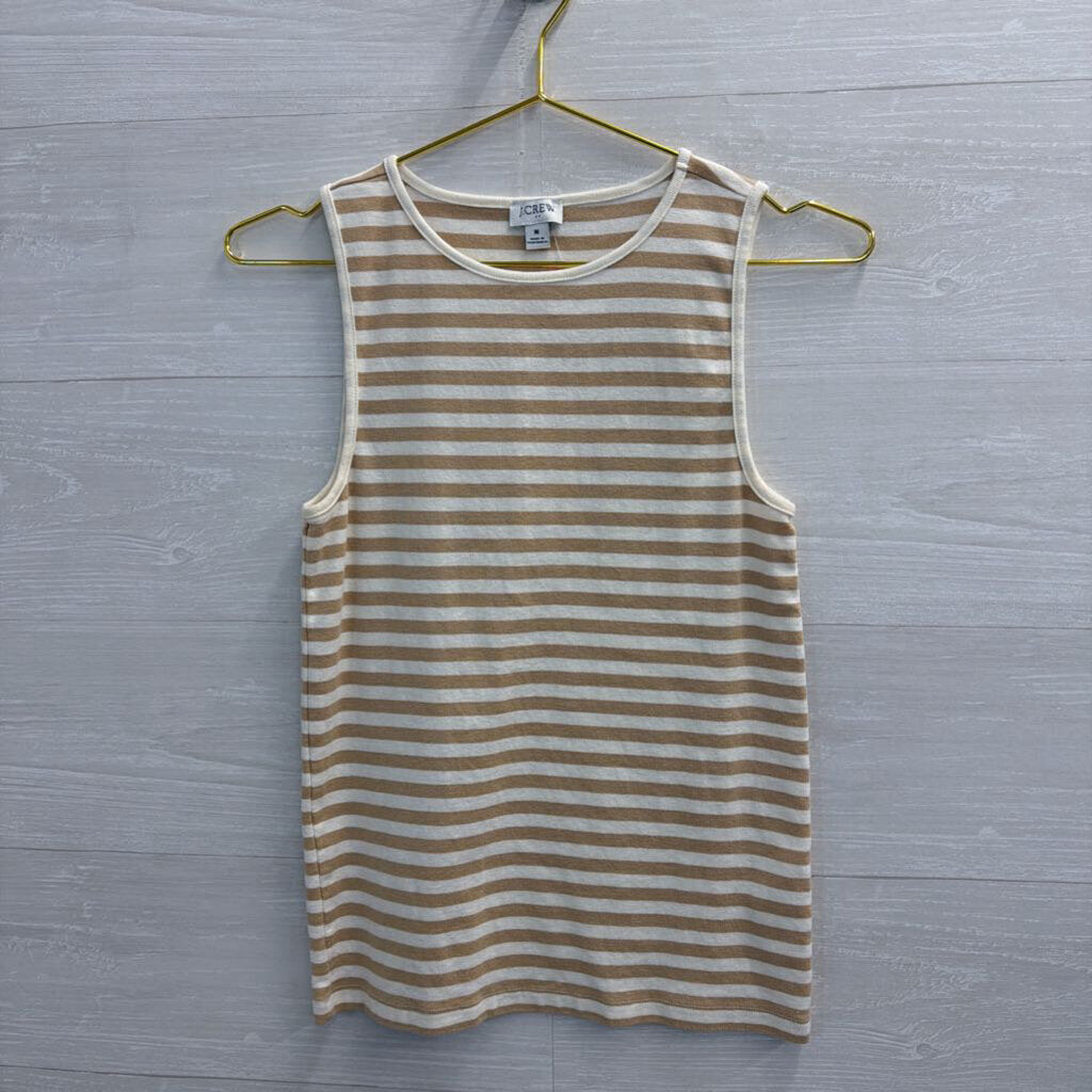 J Crew White/ Beige Striped Tank Top Medium