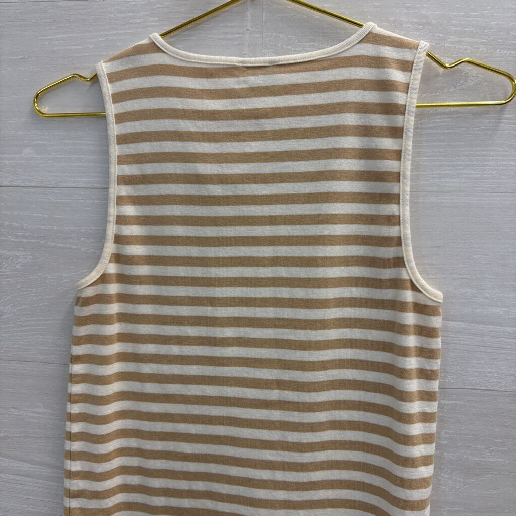 J Crew White/ Beige Striped Tank Top Medium