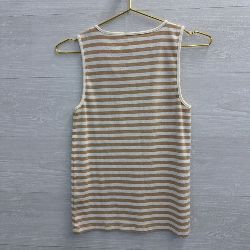 J Crew White/ Beige Striped Tank Top Medium