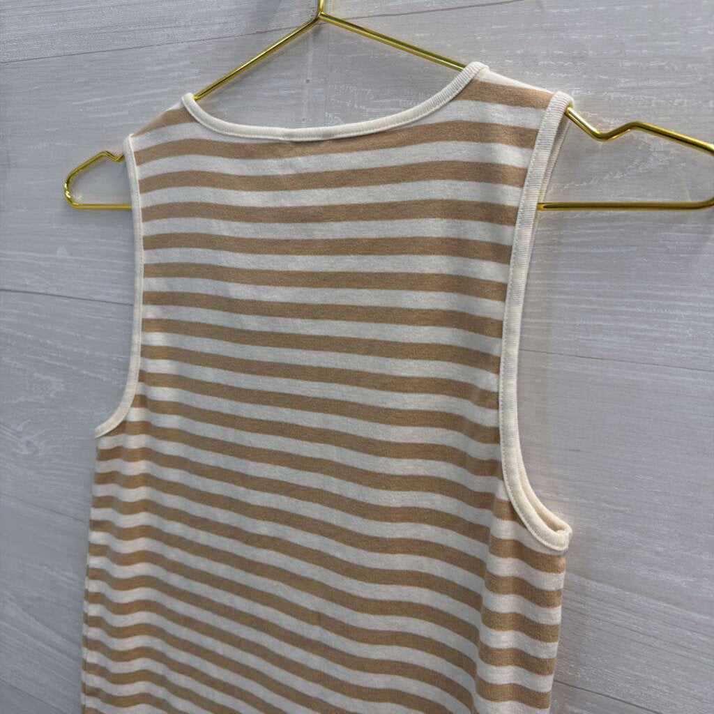J Crew White/ Beige Striped Tank Top Medium