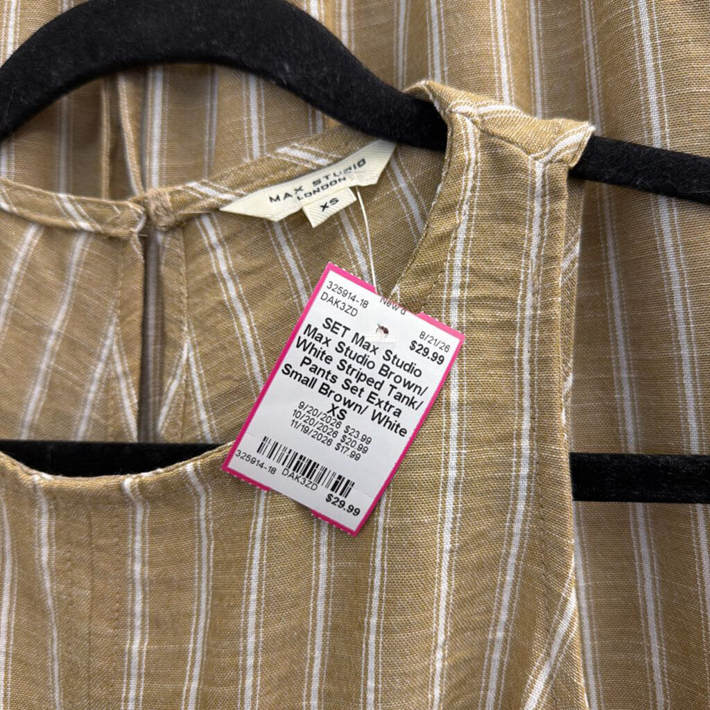 Max Studio Brown/ White Striped Tank/ Pants Set Extra Small