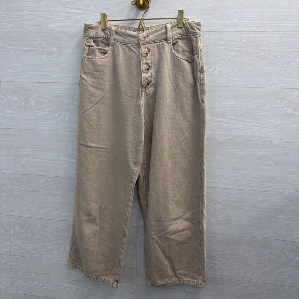 Zara Khaki Cropped Wide Leg Pants 8