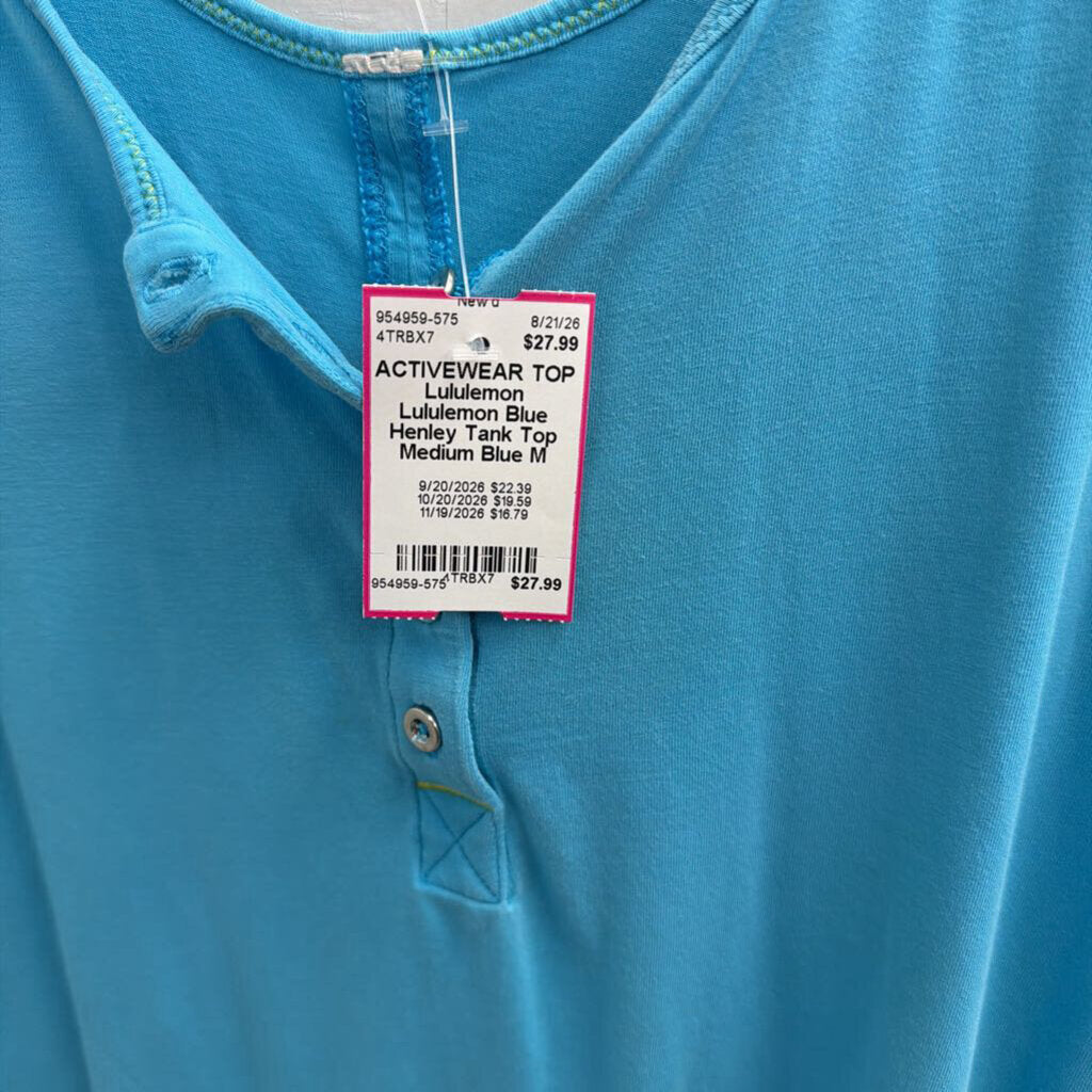 Lululemon Blue Henley Tank Top Medium