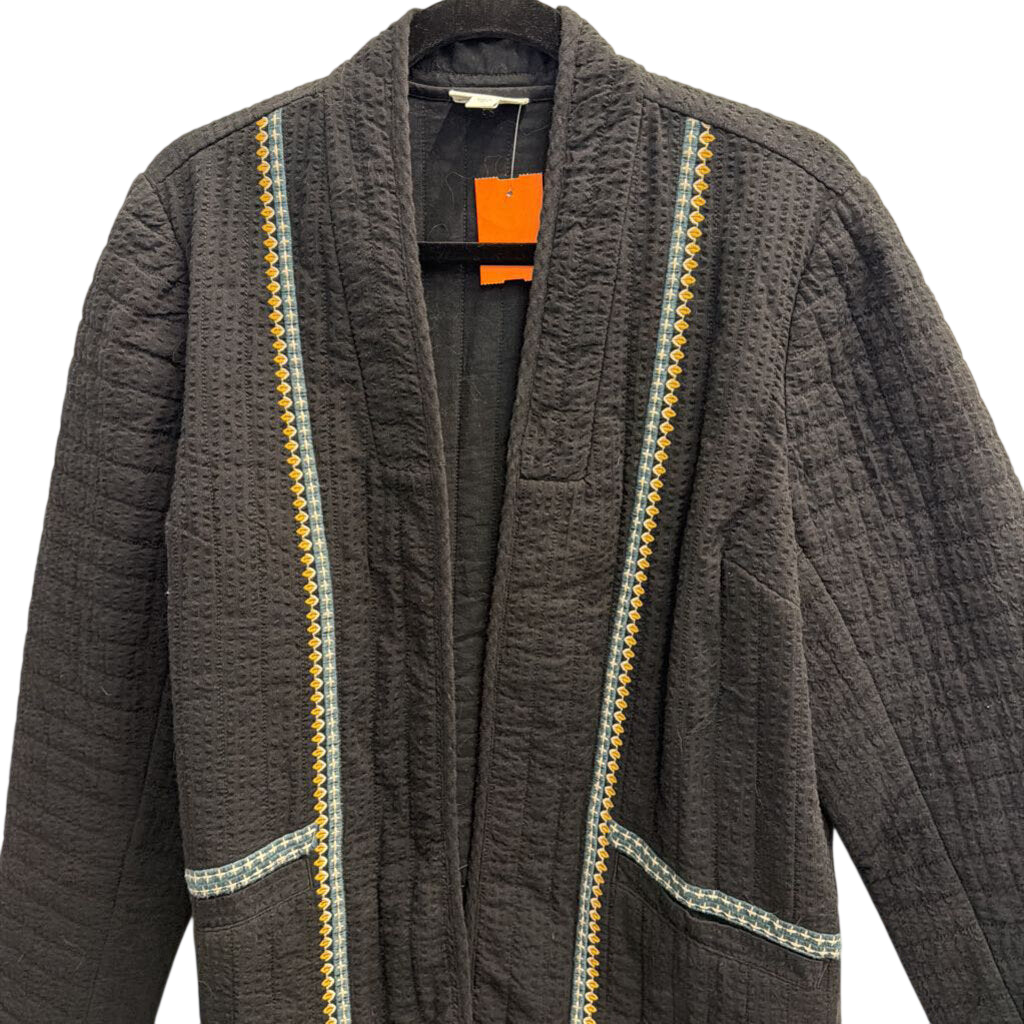 Pure Jill Black Textured Embroidered Detail Open Front Jacket Medium