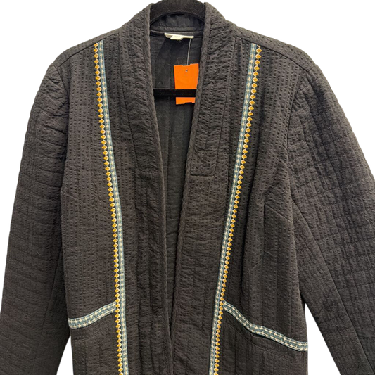 Pure Jill Black Textured Embroidered Detail Open Front Jacket Medium