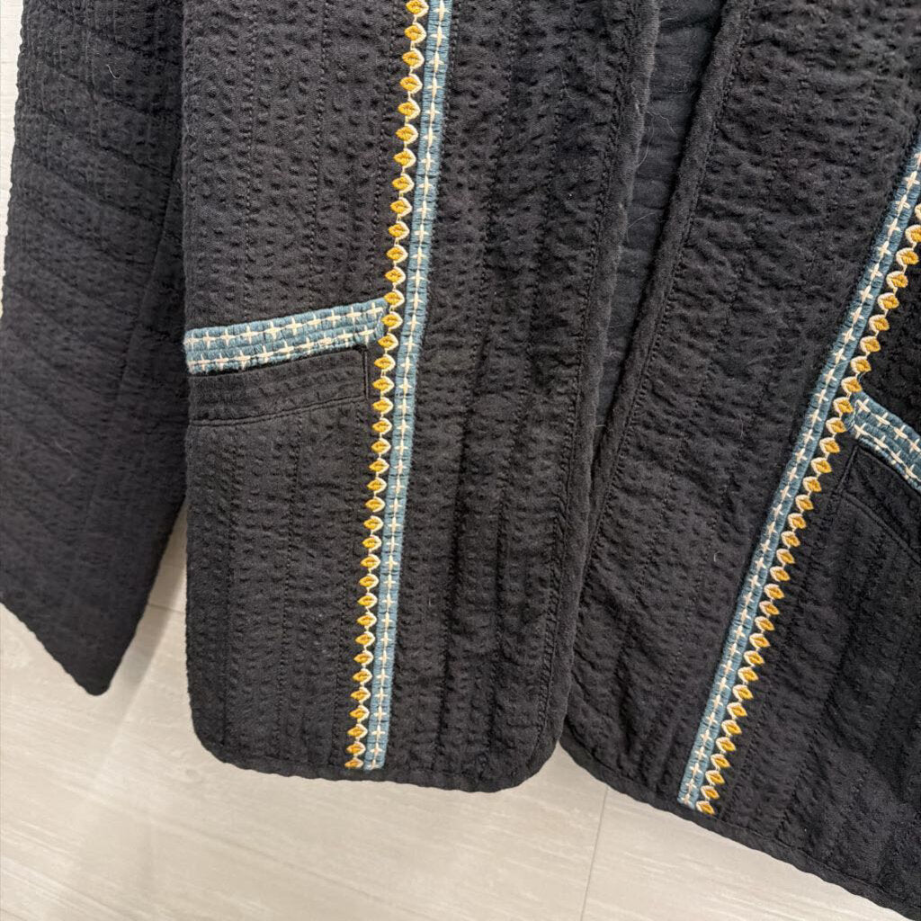 Pure Jill Black Textured Embroidered Detail Open Front Jacket Medium