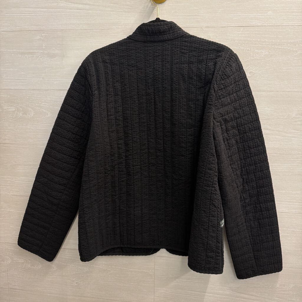 Pure Jill Black Textured Embroidered Detail Open Front Jacket Medium