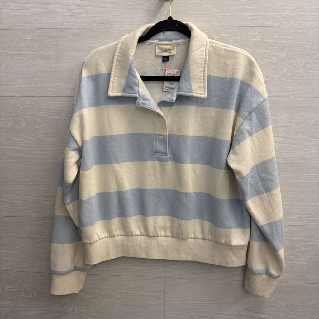 White/ Blue Striped Long Sleeve Henley Sweatshirt Large