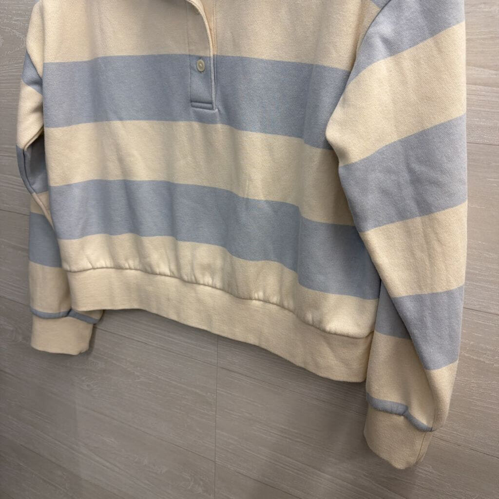 White/ Blue Striped Long Sleeve Henley Sweatshirt Large