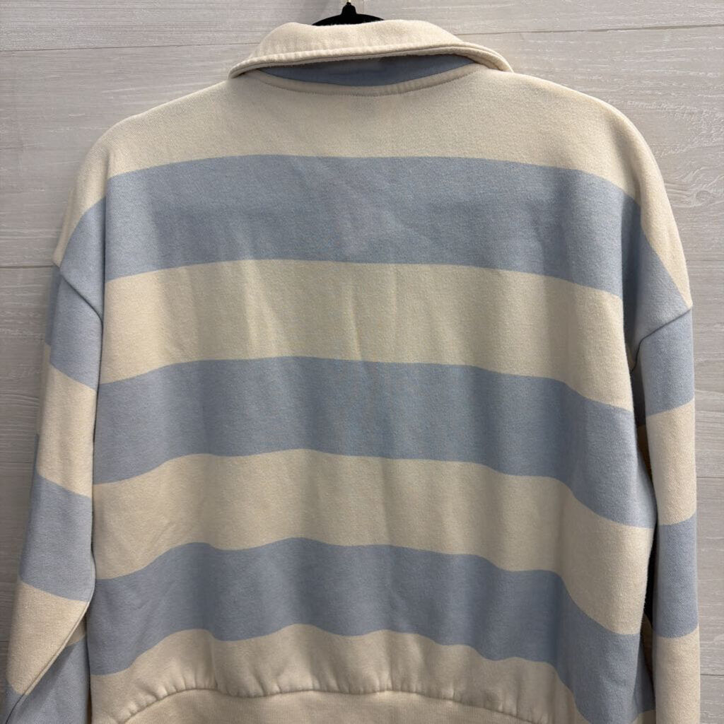 White/ Blue Striped Long Sleeve Henley Sweatshirt Large