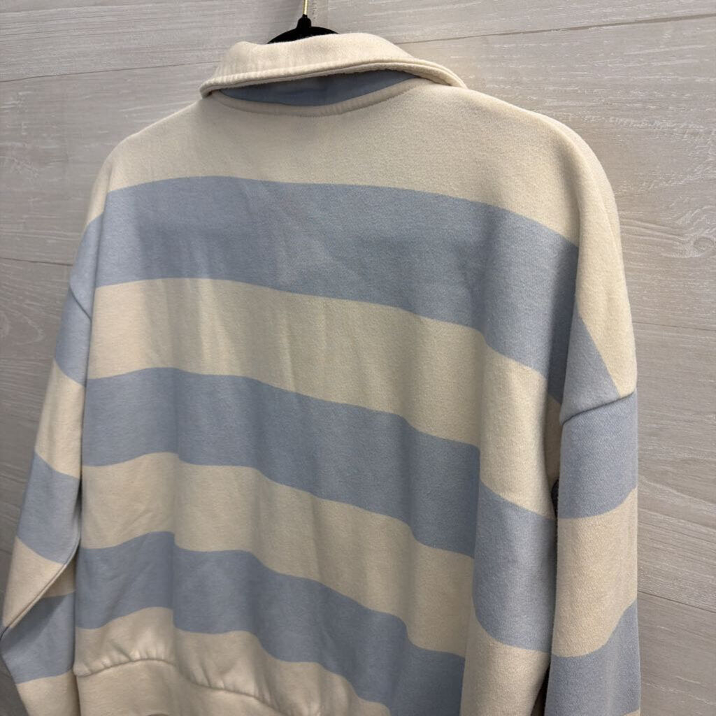 White/ Blue Striped Long Sleeve Henley Sweatshirt Large