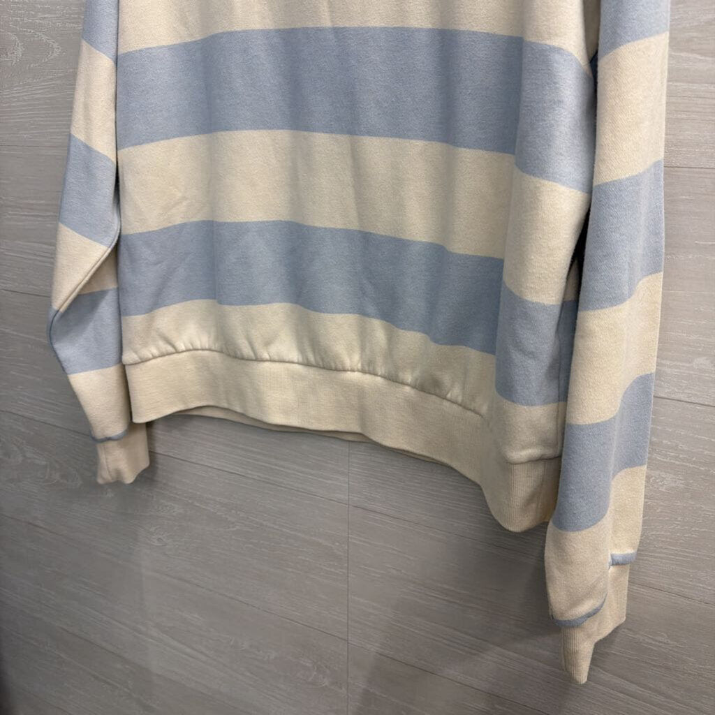 White/ Blue Striped Long Sleeve Henley Sweatshirt Large