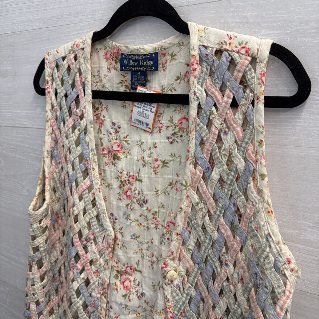 Willow Ridge Cream/ Multi Floral Print Vest Top Medium