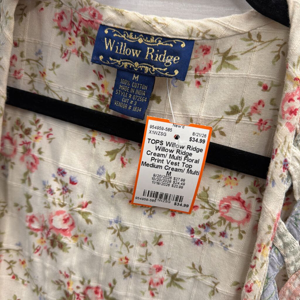 Willow Ridge Cream/ Multi Floral Print Vest Top Medium