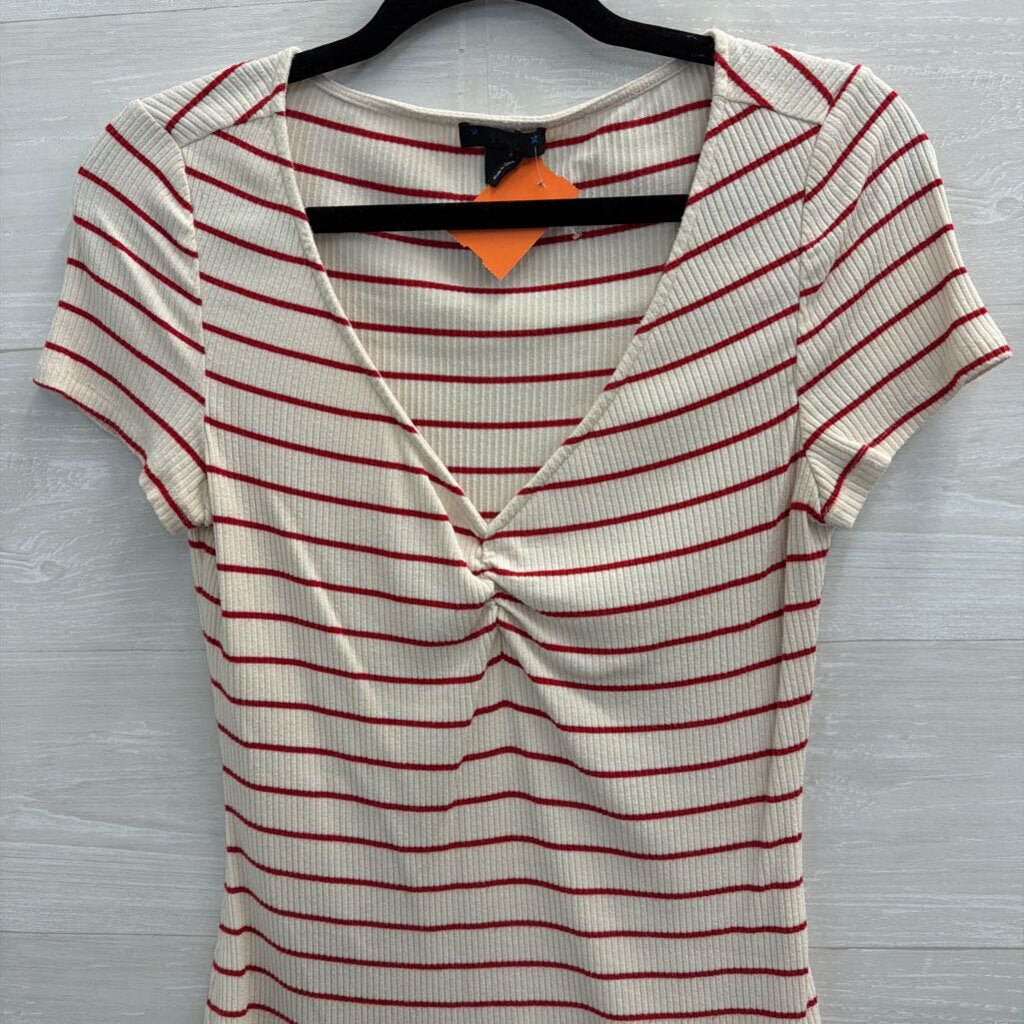 Paige White/ Red Striped Short Sleeve Top Medium