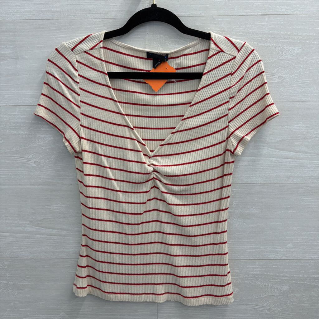 Paige White/ Red Striped Short Sleeve Top Medium
