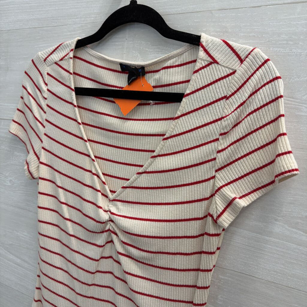 Paige White/ Red Striped Short Sleeve Top Medium