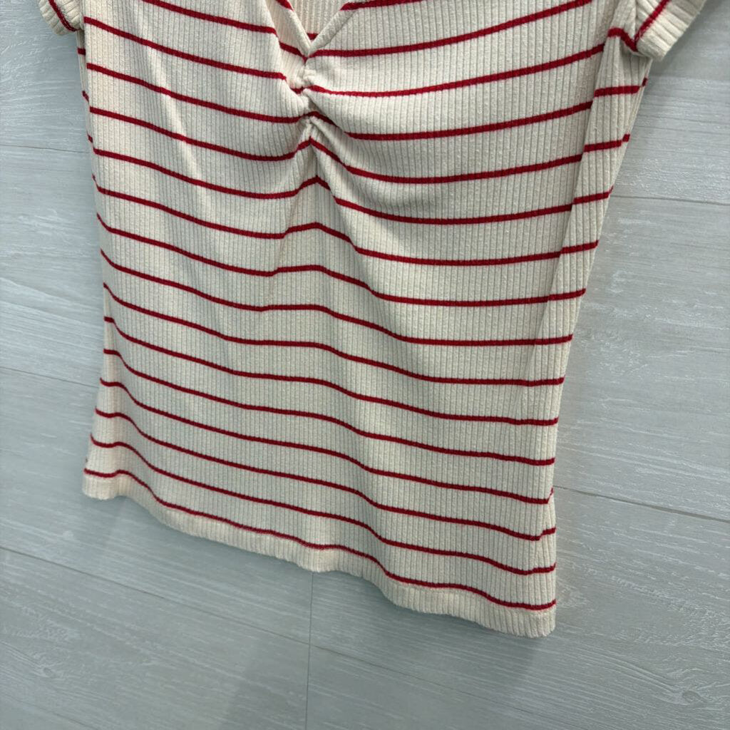Paige White/ Red Striped Short Sleeve Top Medium