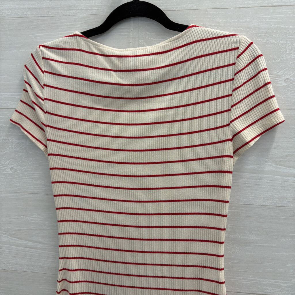 Paige White/ Red Striped Short Sleeve Top Medium